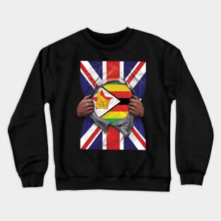 Zimbabwe Flag Great Britain Flag Ripped - Gift for Zimbabwean From Zimbabwe Crewneck Sweatshirt